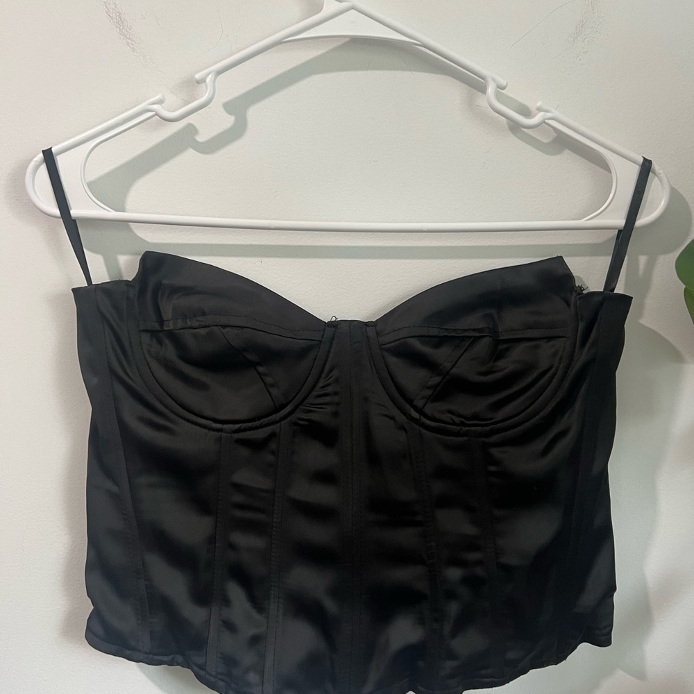 Boohoo Black Satin Bandeau Top Size Small